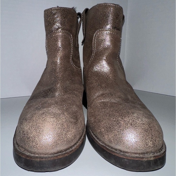 Tory Burch Wayland Ankle Boots Metallic Pewter Leather Lamb Shearling 10 M - Picture 2 of 6